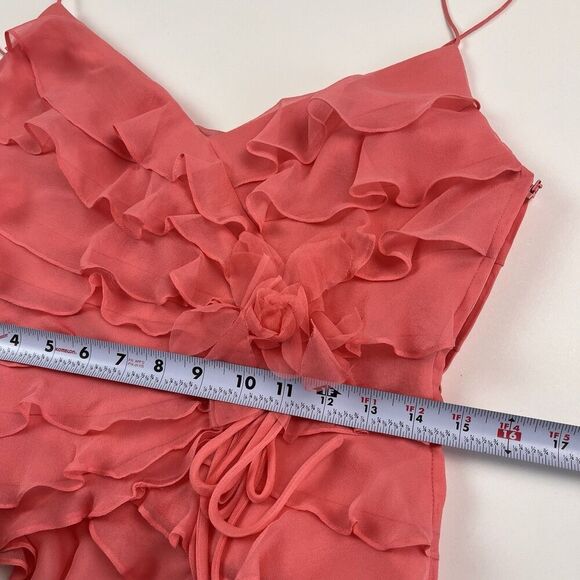 Vintage CACHE 100% Silk Ruffled Top Sz 8 Coral Pink Y2K Feminine Fairy Coquette - Picture 8 of 12